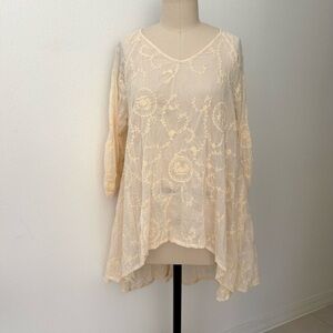Ewa I Wall Jutta Top NWOT Cream Embroidered Hi-Lo Button-Back Cottagecore M